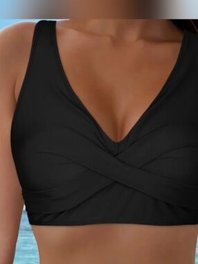 Cross Over Front Criss Cross Back Bikini Top Sz M Black